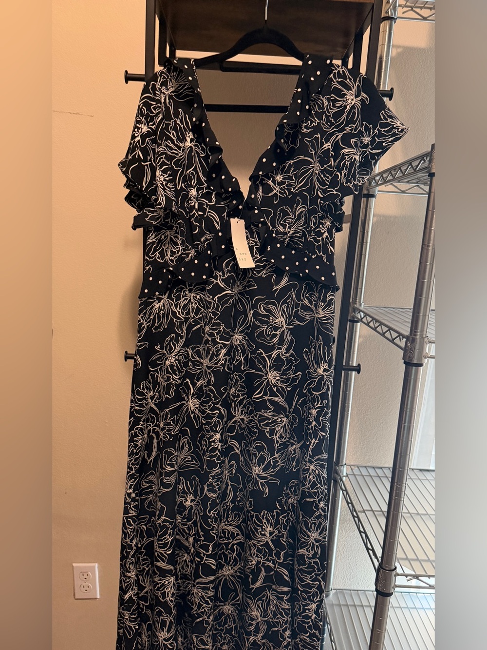a new day Black and White Floral Maxi Dress with Ruffle V Neck